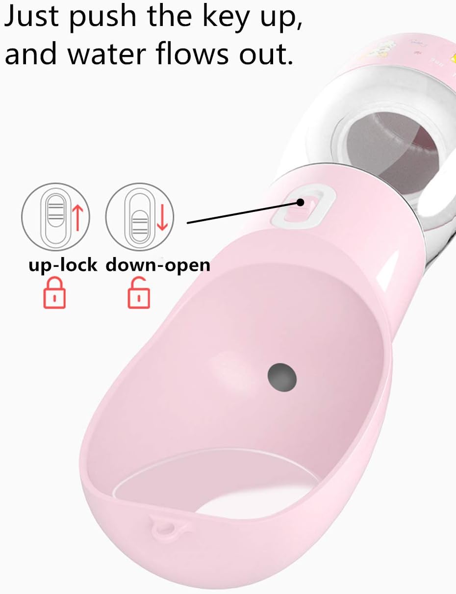 Ultimate Portable Dog Water Bottle - Leak Proof Dispenser with Food Container for Outdoor Adventures - Stylish Pink Design