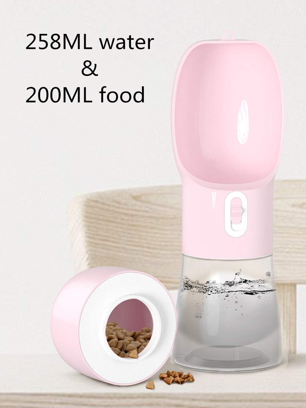 Ultimate Portable Dog Water Bottle - Leak Proof Dispenser with Food Container for Outdoor Adventures - Stylish Pink Design